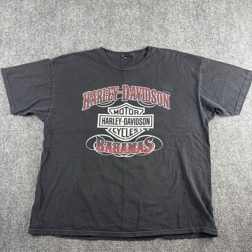 Vintage Harley Davidson Bahamas T-Shirt Faded Black Beach Bike Mens XL 25x29.5